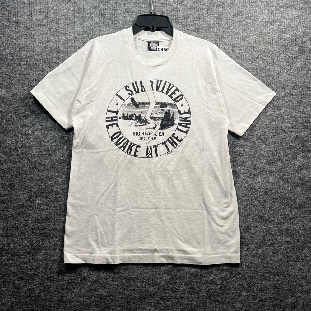 Vintage 1992 Big Bear Quake at the Lake Shirt Mens L Screen Stars USA White 5966